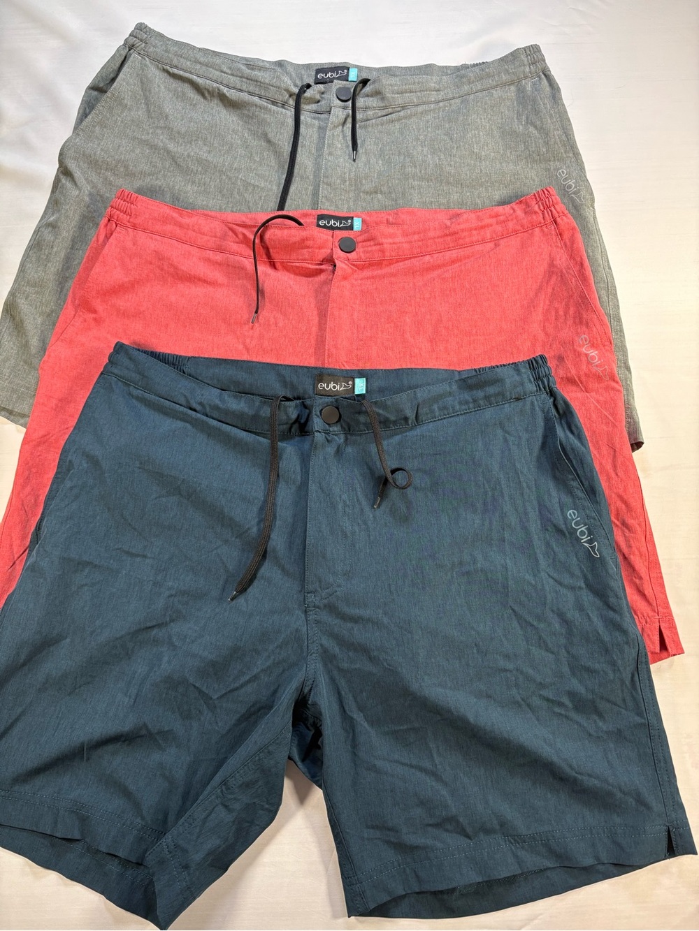 Lot of 3 Eubi Mens Size XL Hybrid Shorts Trunks Blue Coral Grey 7 Inseam